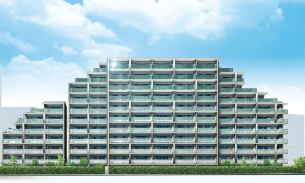 Shared facilities.  [appearance] Neat form that was based on horizontal and vertical lines, Carousel exudes the beauty of the city feeling to become a new landmark of the land. And, And the horizontal line of the sense of stability of the glass handrail, Combinations of columns with width arranged alternately in Tosakai, It produces a pleasant rhythm to the appearance. (Rendering)