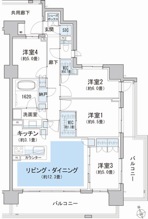  ■ U type ・ 4LDK + 2WIC + SIC + N footprint / 87.76 sq m  Balcony area / 22.37 sq m  ※ SIC = shoes-in closet