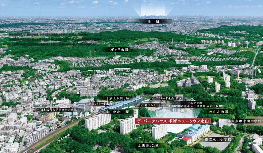 Has been subjected to color, etc. CG processing to local and around Shinjuku overlooking the district aerial photographs from the sky (September 2012 shooting), In fact a slightly different