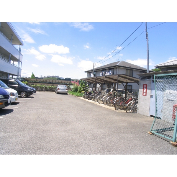 Parking lot. Also bicycle parking