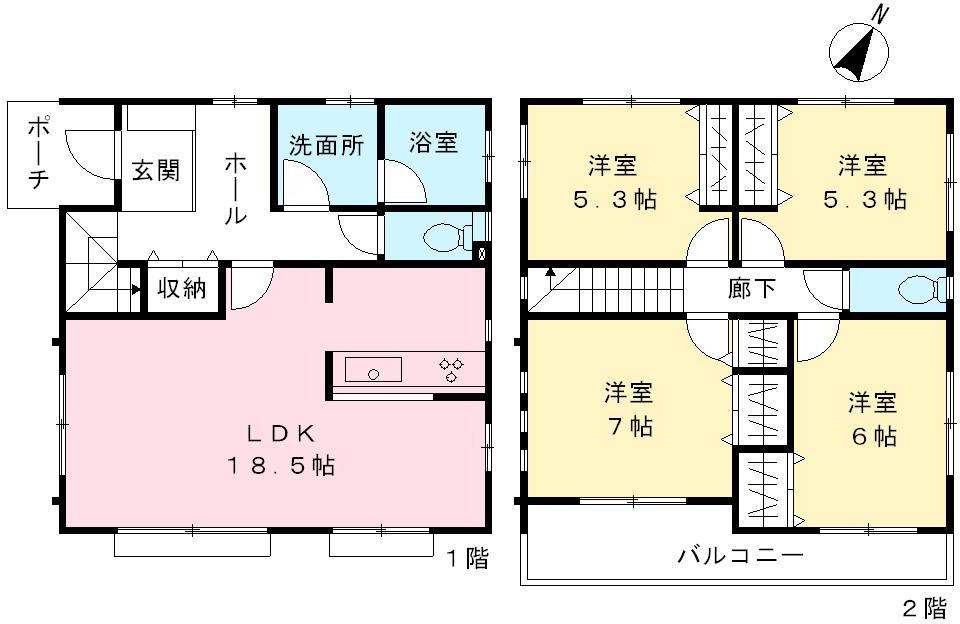 Floor plan. (Building 2), Price 48,800,000 yen, 4LDK, Land area 135.49 sq m , Building area 102.68 sq m