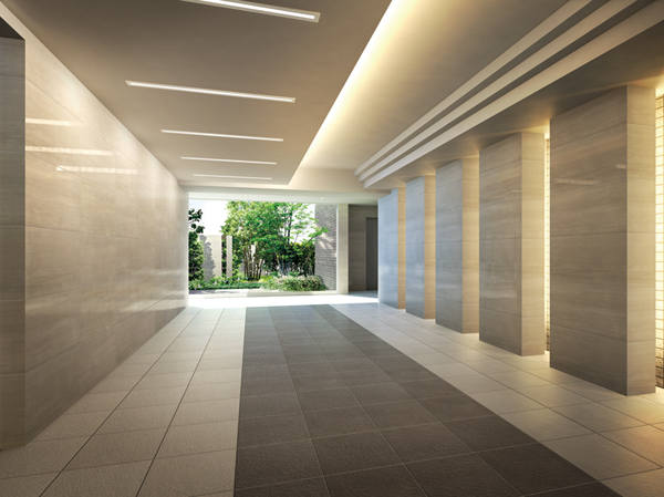 Shared facilities.  [Entrance hall] On the wall, It was nestled a different two of the white tile of texture. Ceiling-up brings out the folding precisely because white-collar, Colonnaded, Space configuration of the left-right asymmetry and, Depending on the configuration of the soft light by indirect lighting, Produce a "sense of luxury that was effective suppression". The space drifting sense of quality, It celebrates the people who visit. (Rendering)
