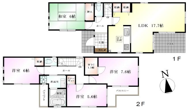 Floor plan. (Building 2), Price 46,300,000 yen, 4LDK, Land area 138.04 sq m , Building area 102.88 sq m