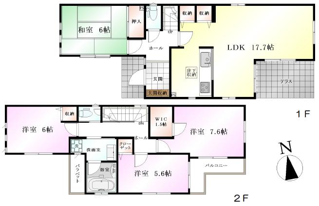 Floor plan. (1 Building), Price 45,800,000 yen, 4LDK, Land area 129.85 sq m , Building area 102.88 sq m