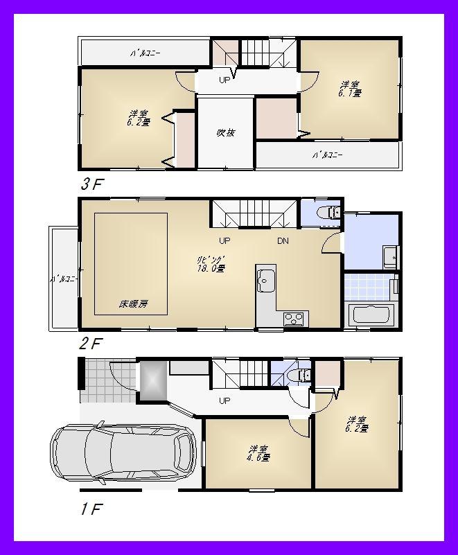 Floor plan. (A Building), Price 37,800,000 yen, 4LDK, Land area 61.23 sq m , Building area 107.72 sq m