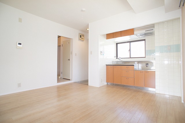 Living and room. Cute kitchen panel