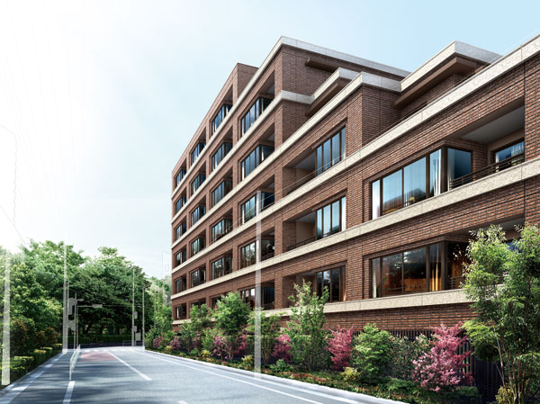 Shared facilities.  [Design that inherits the storage of the land] Than is referred to as the Mansion, Neat form in profound it is appropriate to call the mansion. Exterior facade, It seeks a landscape with a calm that was a horizontal line with the keynote. And brick-colored outer wall tiles of academic impression, A black vertical lattice fence, Yet modern Carousel exudes a universal expression. (Exterior view)