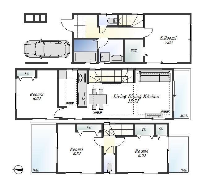 Floor plan. 40,800,000 yen, 3LDK + S (storeroom), Land area 69.12 sq m , Building area 102.19 sq m