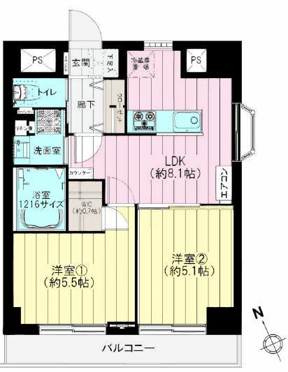 Floor plan. 2LDK, Price 24,900,000 yen, Occupied area 42.89 sq m , Balcony area 5.4 sq m