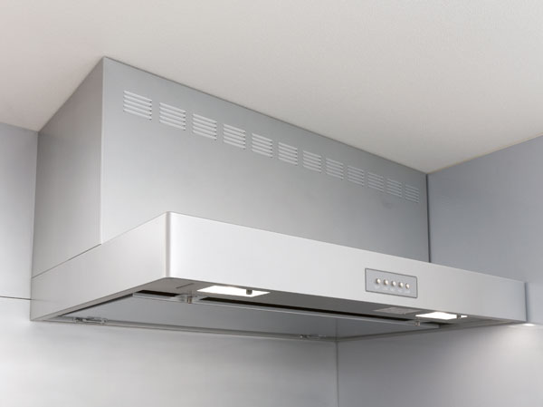 Kitchen.  [Range food] To produce beautiful interior of the kitchen space, We have adopted a range hood of sharp Square design.