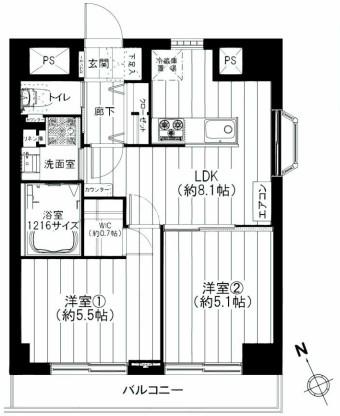 Floor plan. 2LDK, Price 24,900,000 yen, Occupied area 42.89 sq m , Balcony area 5.4 sq m