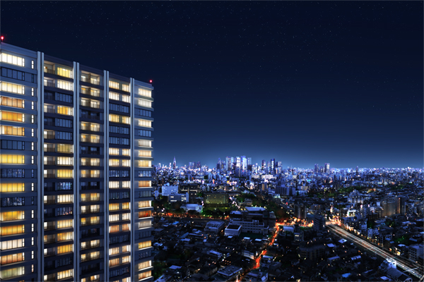 Buildings and facilities. While feeling the powerful beat of megacities "Ikebukuro", In a position to snuggle up in Mejiro of green and quiet residential area, The ground 31 stories, High-rise seismic isolation Tower Residence of all 411 House is born. All mansion open wide span and out frame construction method. Security is also enhanced to watch the lives of safety. (Exterior - Rendering ※ Subjected to a CG processing of night view like from the local 31-floor equivalent to view photos of the April 2013 shooting, CG synthesis building Rendering ・ Which was processed, In fact a slightly different)