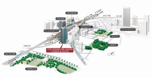 Location concept illustrations  ※ It is a conceptual diagram for explaining the location status, Building location ・ height ・ distance ・ Scale, etc. is slightly different actual and. Also, It has been expressed in the summary line the part of the peripheral buildings. Also, Some road ・ Route ・ An excerpt of the facilities have been notation.