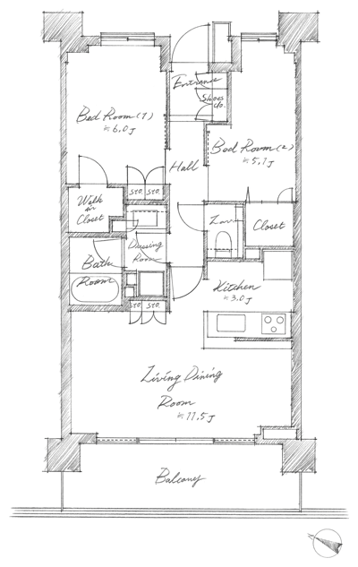 Floor: 2LDK + WIC, the occupied area: 58.57 sq m, Price: TBD