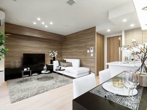 <Living from dining ・ Overlooking the kitchen> about 14.6 tatami spacious living room ・ dining. Living in the adoption of the open kitchen ・ Is felt spread of dining and space together.