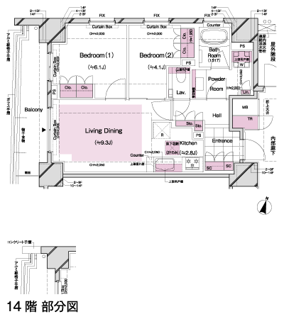 Floor: 2LDK, occupied area: 56.23 sq m