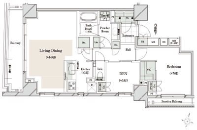 Floor: 1LDK + DEN + WIC + SIC, the occupied area: 69.17 sq m