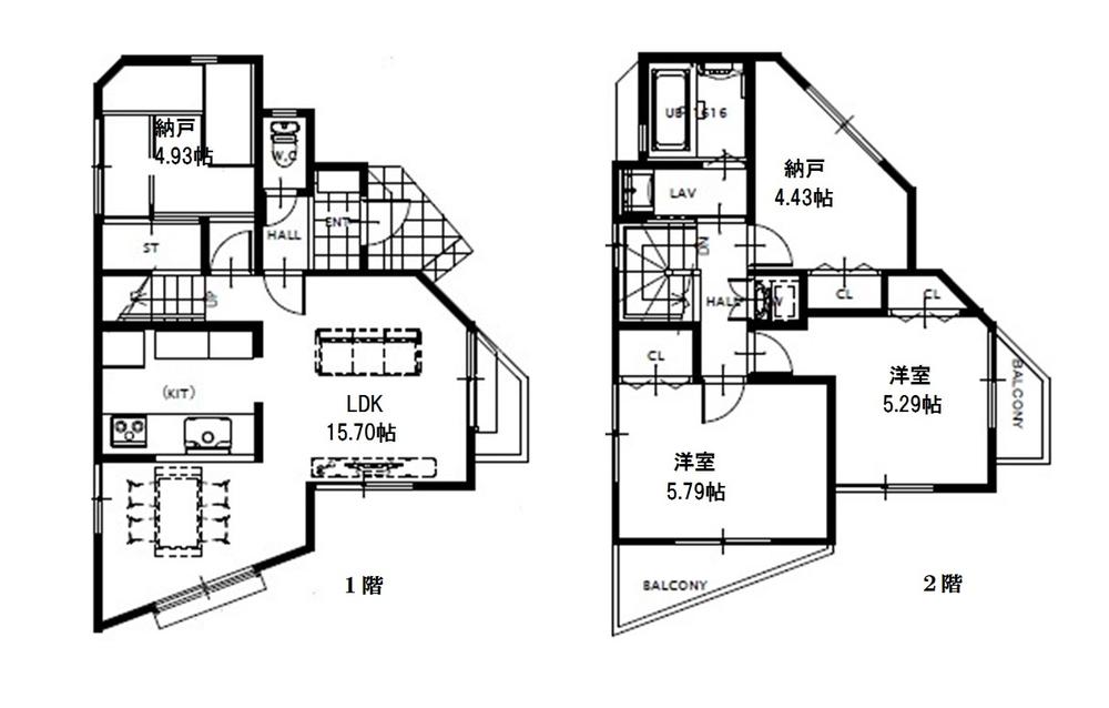 Floor plan. (Building 2), Price 51,800,000 yen, 2LDK+2S, Land area 85.08 sq m , Building area 79.57 sq m