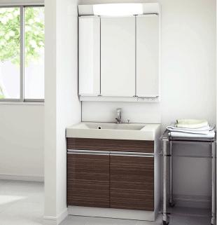 Wash basin, toilet. Vanity with happy shower