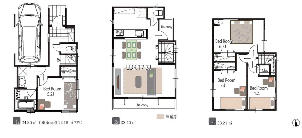 Floor plan. (C), Price 54,800,000 yen, 4LDK, Land area 57.37 sq m , Building area 101.96 sq m