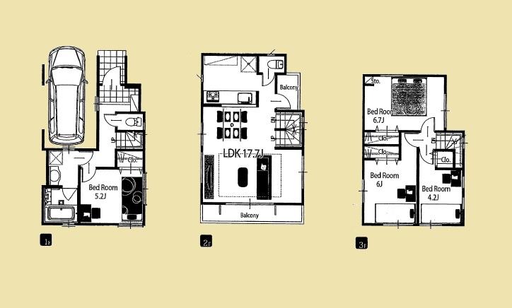 Floor plan. (C Building), Price 54,800,000 yen, 4LDK, Land area 57.37 sq m , Building area 101.96 sq m