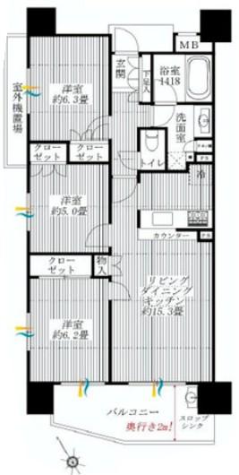 Floor plan. 3LDK, Price 47,400,000 yen, Occupied area 71.89 sq m , Balcony area 11.26 sq m