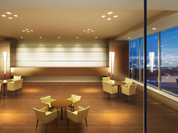 Shared facilities.  [Party Room] Party room that can also enjoy the night view is a space that you can show off to friends (Rendering / Local neighborhood of the building (about 80m from local ・ In the view that a height of about 240m) shooting from the (September 2009) which was synthesized, In fact a slightly different)