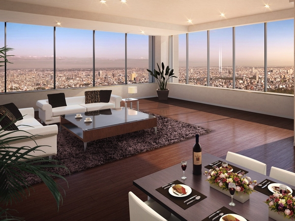 Shared facilities.  [Premium view lounge] Premium view lounge that has been installed in the 33-floor. It can be overlooking the city center in under eyes, You can enjoy the charm of the tower life unique (Rendering / Local neighborhood of the building (about 80m from local ・ In the view that a height of about 240m) shooting from the (September 2009) which was synthesized, In fact a slightly different)