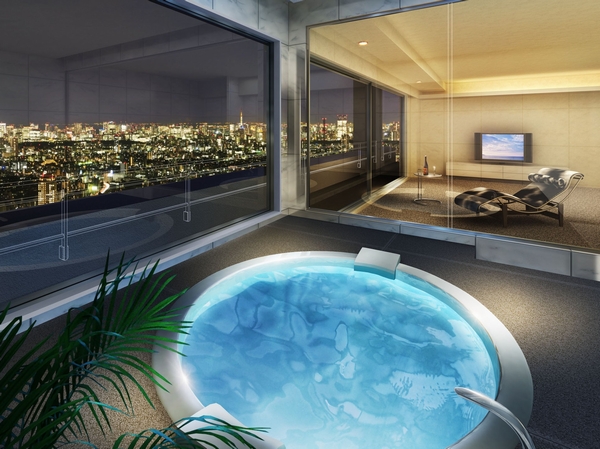 Shared facilities.  [Guest rooms] Downtown unique view can be obtained, Guest room with a view bus. Not only the people who live, Towards the visitors also enjoy the charm of Tower Life unique (Rendering / Local neighborhood of the building (about 80m from local ・ In the view that a height of about 240m) shooting from the (September 2009) which was synthesized, In fact a slightly different)