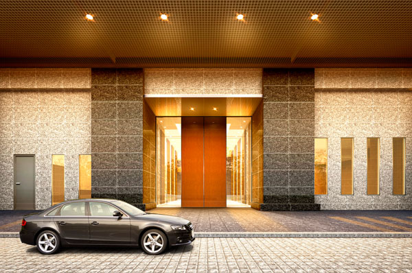 Building structure. Driveway to enhance the comfort of the car approach. (Rendering)