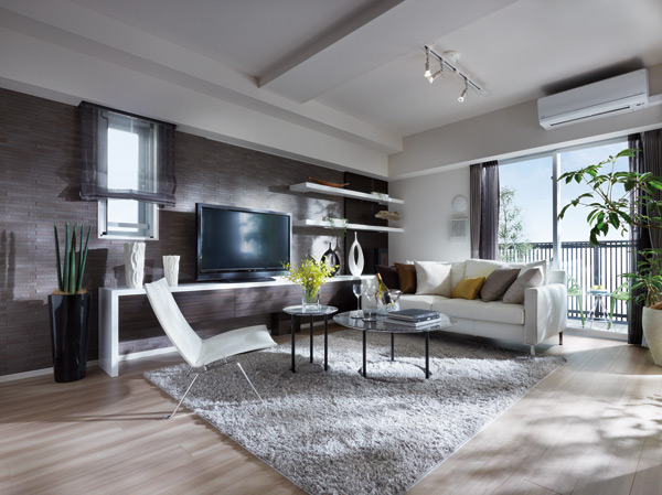 Living.  [living ・ dining] In a simple design, Space casual quality fragrant. In order for you to produce a space in each of sensibility, Living room of the out-frame construction method adopted issued a pillar outside.  ※ Indoor photo of me following is obtained by photographing a model room A1 type in June 2013. (Part paid option ・ Model room specification, Application deadline end)