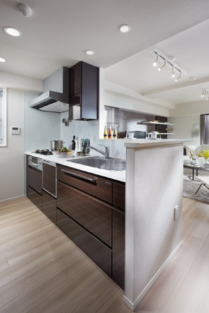 Kitchen.  [kitchen] Beautiful and comfortable kitchen that are connected with the time of the gatherings. So that we can share the same time and relax family in the living room, Face-to-face counter kitchen front is wide open.