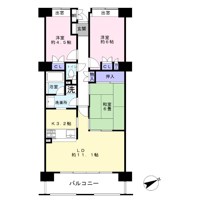 Floor plan. 3LDK, Price 39,500,000 yen, Occupied area 71.05 sq m , Balcony area 10.2 sq m