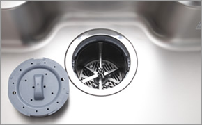 Kitchen.  [disposer] Input port of the garbage is integrated with the drainage port, Body is built-in under the sink. You can keep around the sink always clean, The new model also weight loss of garbage.