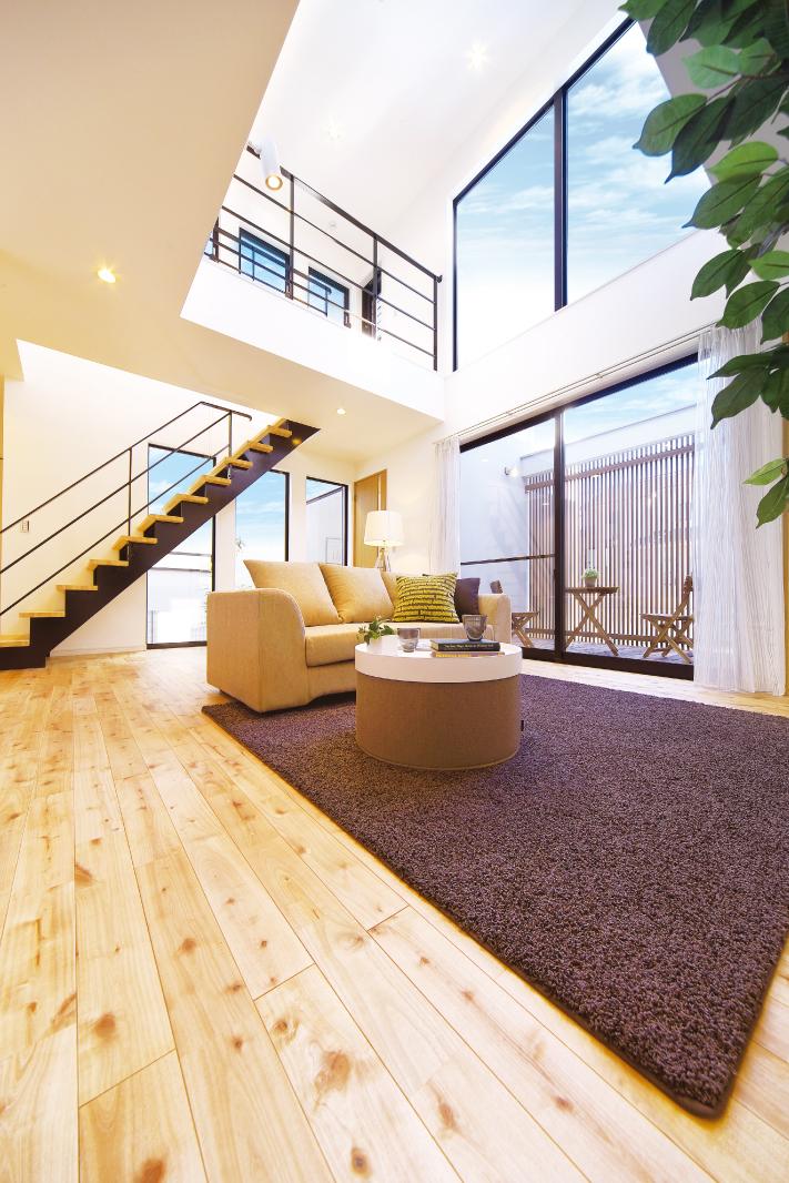 1-23-9 No. land, Model house in pursuit of design. Living and wood deck can be integrated use, It will produce an open interior space.