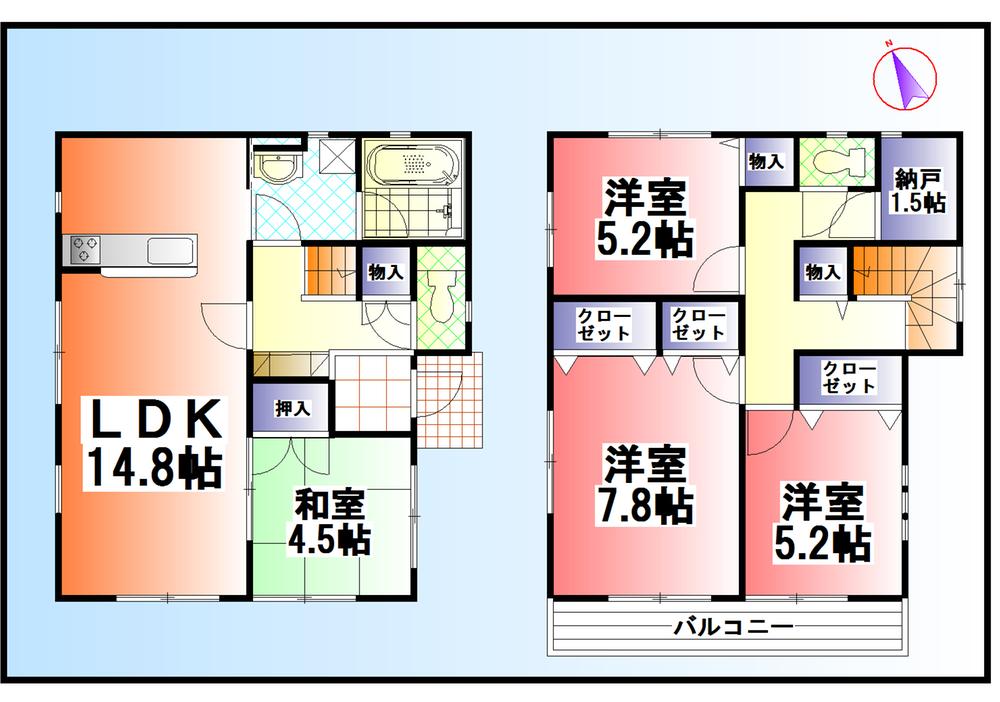 Floor plan. 16.8 million yen, 4LDK, Land area 166.73 sq m , Building area 95.98 sq m