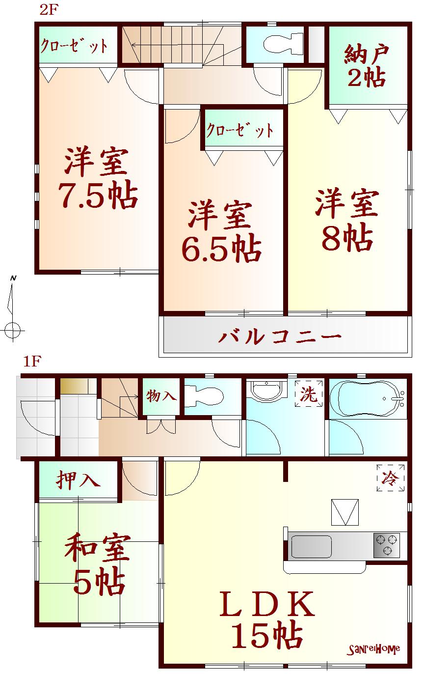 Floor plan. (1 Building), Price 21,800,000 yen, 4LDK+S, Land area 139.67 sq m , Building area 95.98 sq m