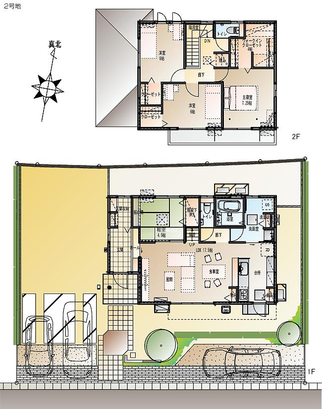 Floor plan.  [No. 2 place] So we have drawn on the basis of the Plan view] drawings, Plan and the outer structure ・ Planting, such as might actually differ slightly from.  Also, furniture ・ Car, etc. are not included in the price. 