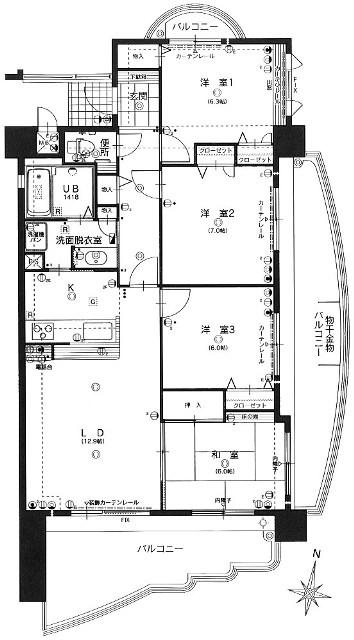 Floor plan. 4LDK, Price 22,900,000 yen, Occupied area 91.65 sq m , Balcony area 33.44 sq m