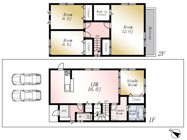 Floor plan. (No. 2 locations), Price 24,980,000 yen, 4LDK, Land area 160.21 sq m , Building area 107.64 sq m