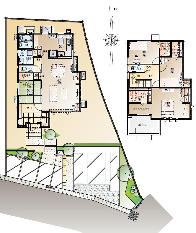 Floor plan.  [No. 6 areas] So we have drawn on the basis of the Plan view] drawings, Plan and the outer structure ・ Planting, such as might actually differ slightly from.  Also, It is such as furniture not included in the price. 