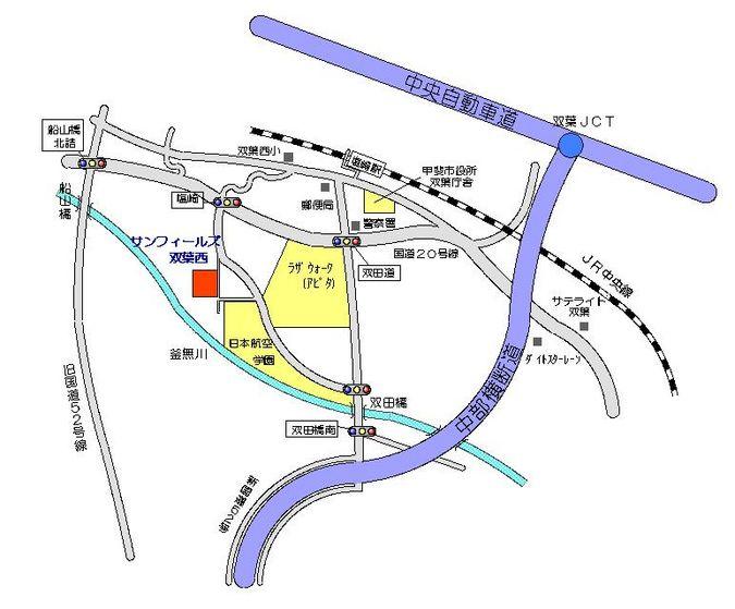 Local guide map. Japan Airlines Academy of north, Razawoku Kai Futaba about 250m west. 