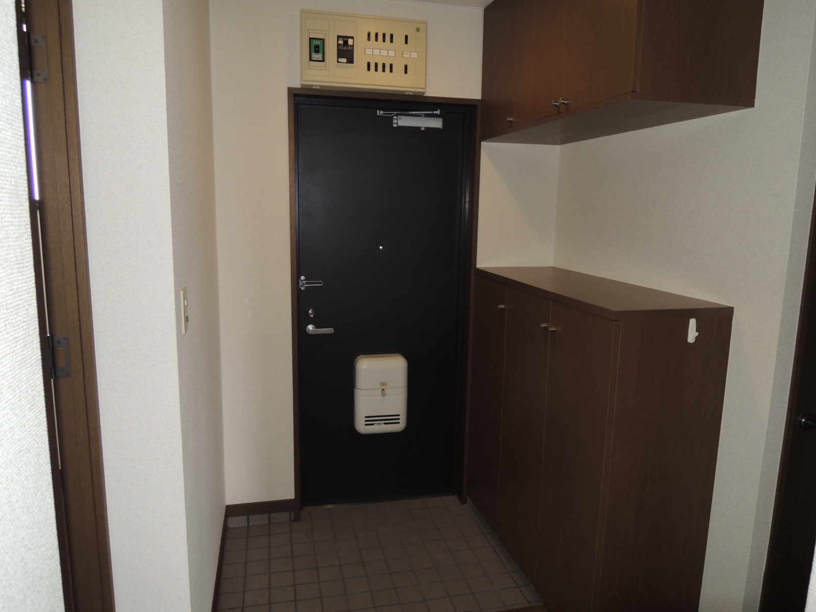 Entrance. Entrance and a shoe box